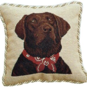 Chocolate Lab with Red Bandana Needlepoint Pillow