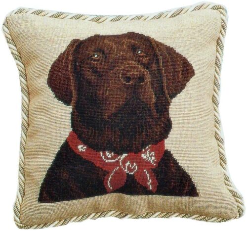 Chocolate Lab with Red Bandana Needlepoint Pillow
