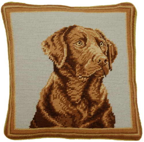 Chocolate Labrador Needlepoint Pillow