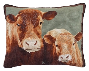 Cow and Calf Needlepoint Pillow