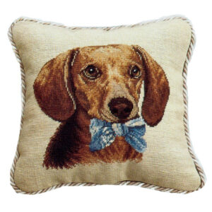 Dachshund with Bow Needlepoint Pillow
