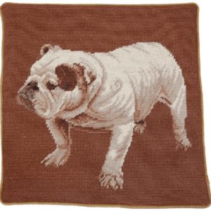 English Bulldog on Brown Needlepoint Pillow