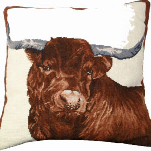 Red Steer Needlepoint Pillow