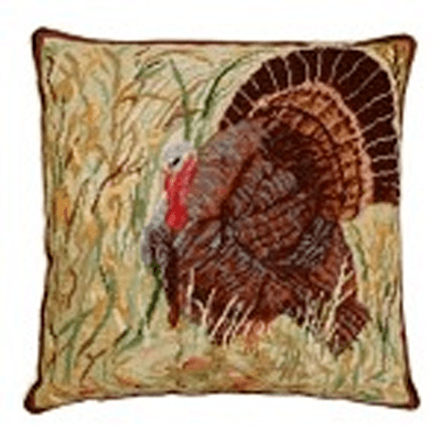 Turkey in Field Needlepoint Pillow
