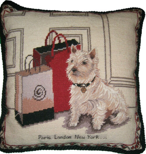Westie in Red Needlepoint Pillow
