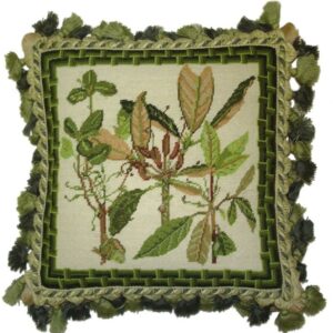 leaves needlepoint pillow