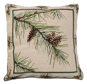 Pine branch needlepoint pillow