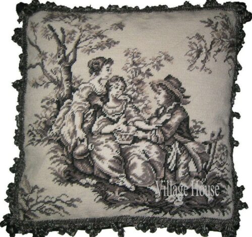 Black and White Toile Needlepoint Pillow