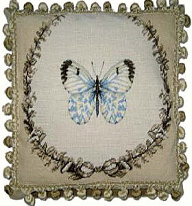 Blue Butterfly Needlepoint Pillow