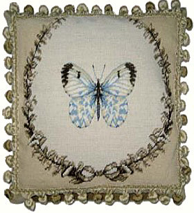 Blue Butterfly Needlepoint Pillow