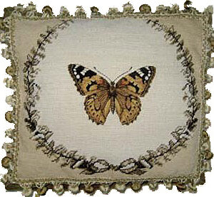 Brown Butterfly Needlepoint Pillow