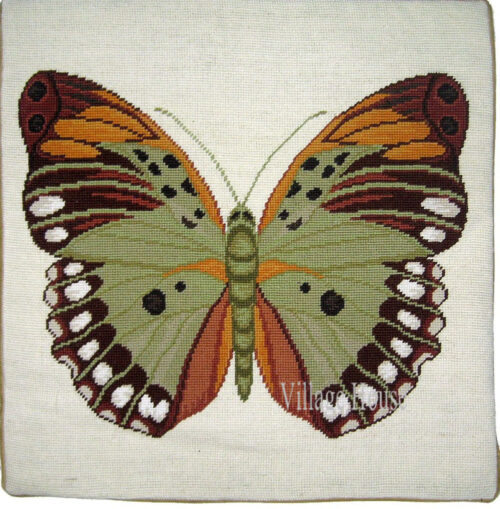 Butterfly in Brown and Green Needlepoint Pillow