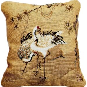 Cranes with Pine Needlepoint Pillow