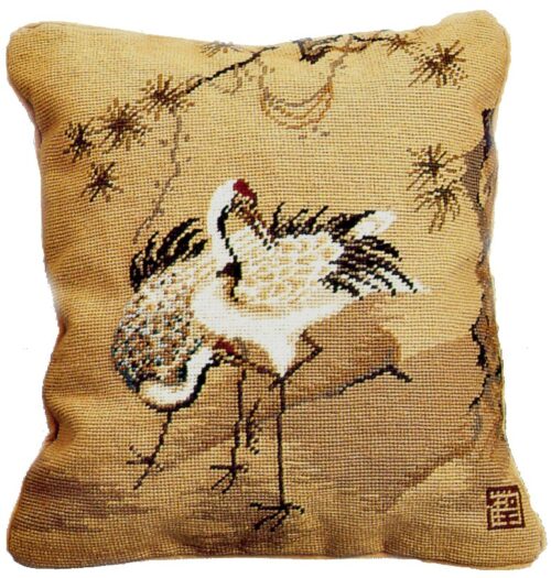 Cranes with Pine Needlepoint Pillow