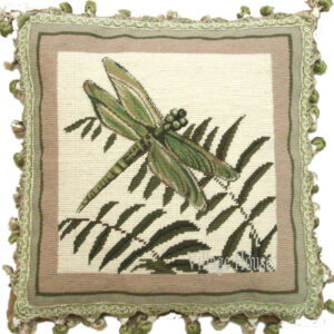 Dragonfly and Ferns Needlepoint Pillow