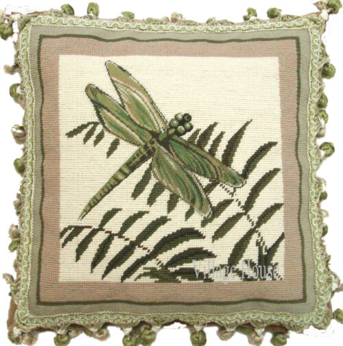 Dragonfly and Ferns Needlepoint Pillow