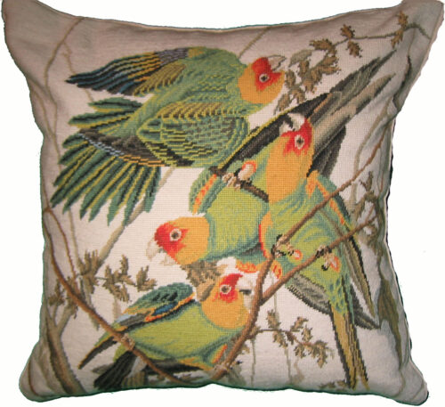 Four Parrots Needlepoint Pillow
