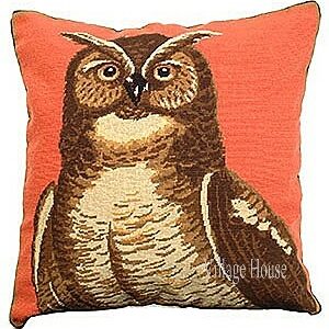 Great Horned Owl Needlepoint Pillow