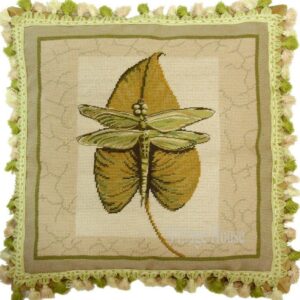 Green Dragonfly Needlepoint Pillow