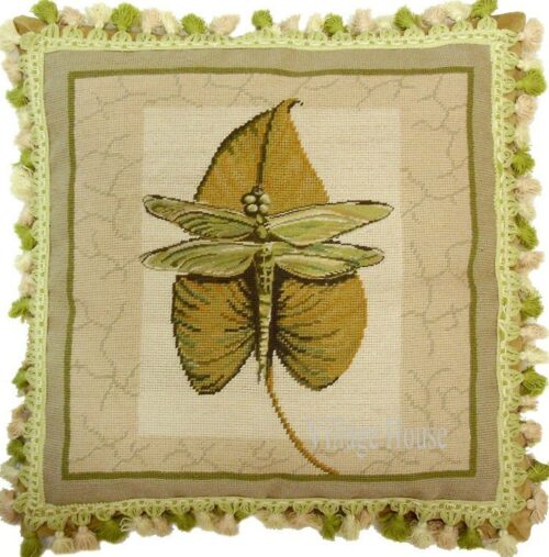 Green Dragonfly Needlepoint Pillow