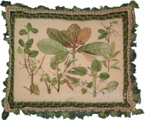 green foliage needlepoint pillow