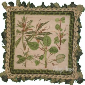 green foliage needlepoint pillow