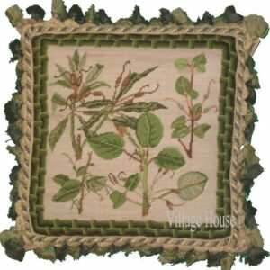 green foliage needlepoint pillow