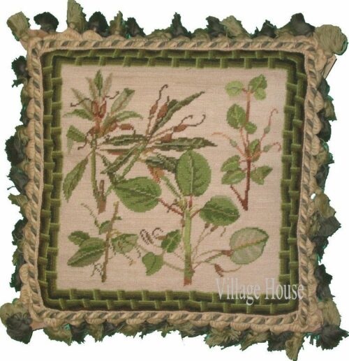 green foliage needlepoint pillow