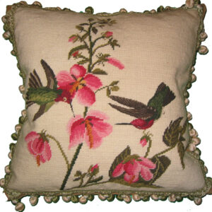 Hummingbirds Feeding Needlepoint Pillow