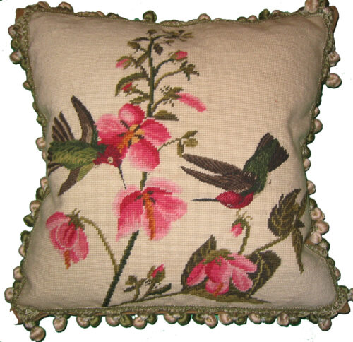 Hummingbirds Feeding Needlepoint Pillow