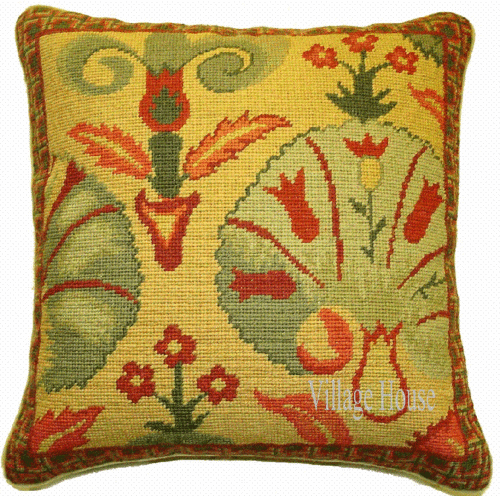 foliage needlepoint pillow