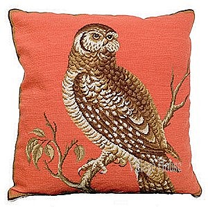 Little Hawk Owl Needlepoint Pillow