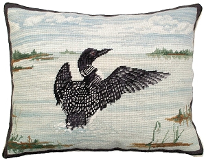 Loon in Flight Needlepoint Pillow