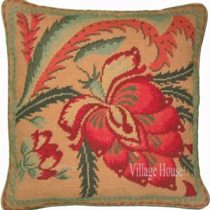 Mustard, Green & Red Needlepoint Pillow