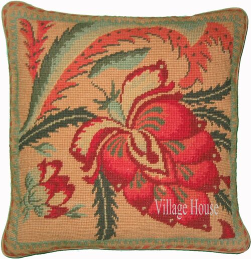 Mustard, Green & Red Needlepoint Pillow