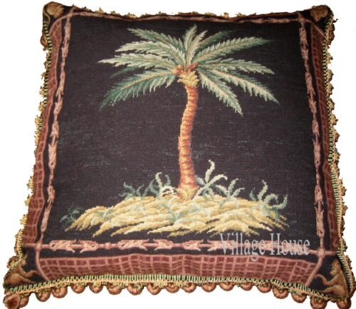 palm tree needlepoint pillow