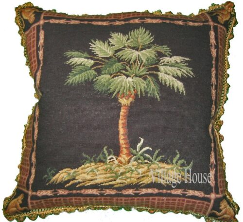 Palm tree needlepoint pillow