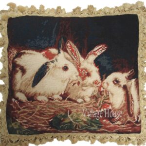 Rabbits on Dark Blue Needlepoint Pillow