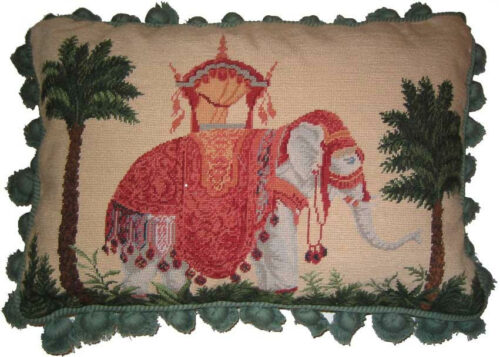 Raj Elephant Needlepoint Pillow