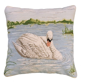 Swan on Lake Needlepoint Pillow
