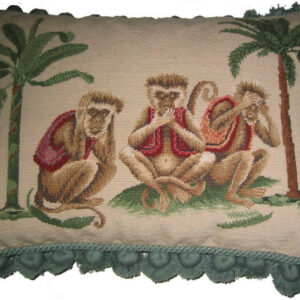 Three Monkeys Needlepoint Pillow