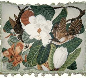 Two Birds and Magnolia Needlepoint Pillow
