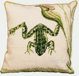 Water Frog Needlepoint Pillow