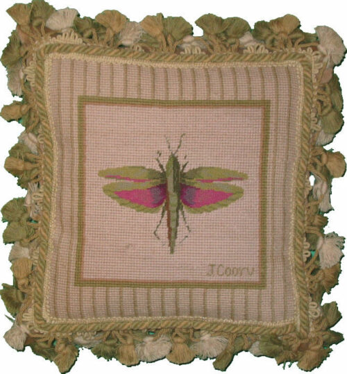 Winged Grasshopper Needlepoint Pillow