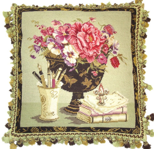 floral needlepoint pillow