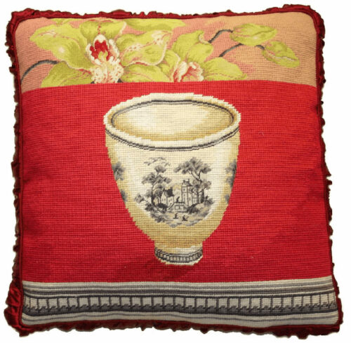 floral needlepoint pillow