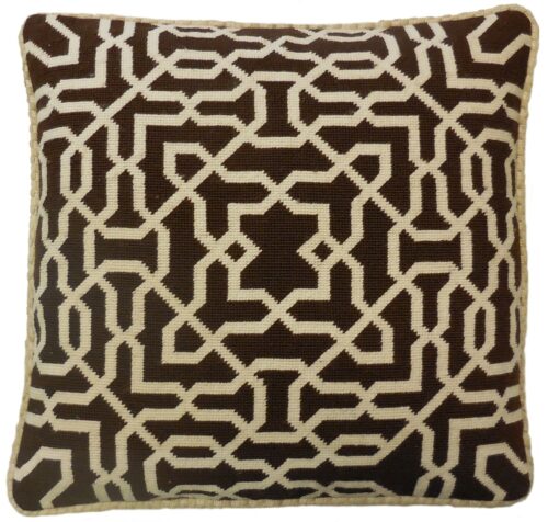Brown Geometric Needlepoint Pillow