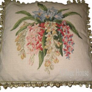 Cascading Orchid Bouquet Needlepoint Pillow