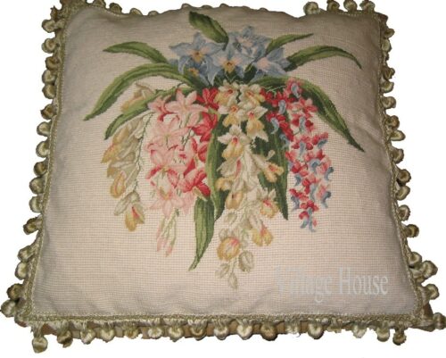 Cascading Orchid Bouquet Needlepoint Pillow