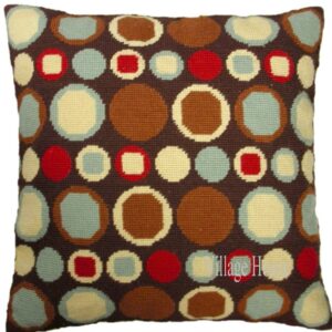 brown geometric design needlepoint pillow